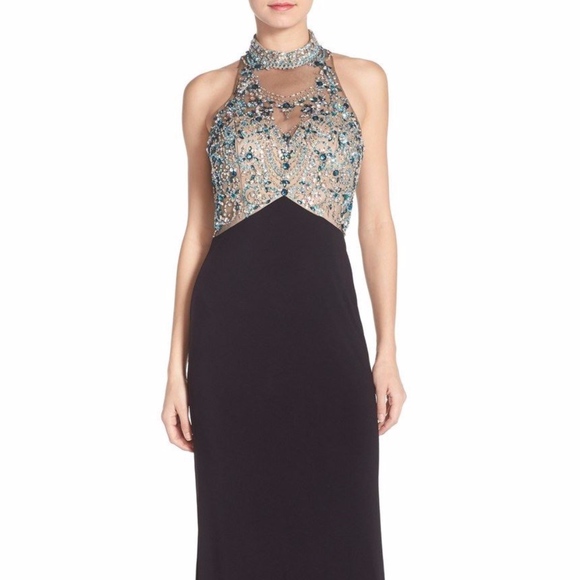 NEW Sean Collection Embellished Mesh & Jersey Gown‎ Black Multi [ Sz 10 ] - Picture 2 of 6